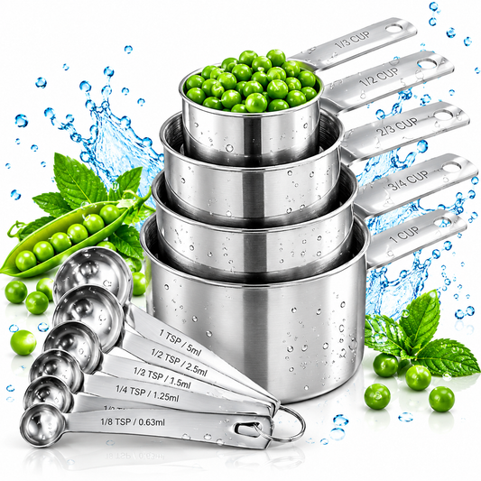 10-Set Stainless Steel Measuring Cups & Spoons – Kitchen Measuring Gadgets