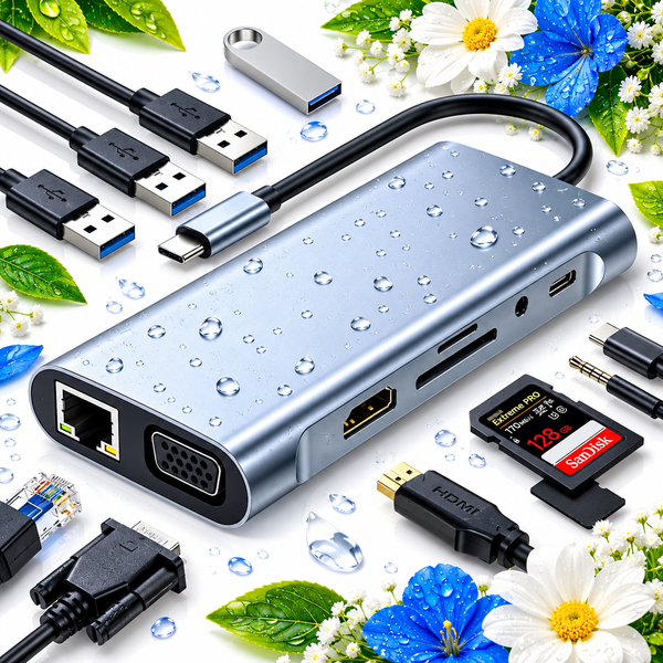 11 in 1 USB C Hub Dock HDMI 4K VGA RJ45 USB Docking Station For Laptop
