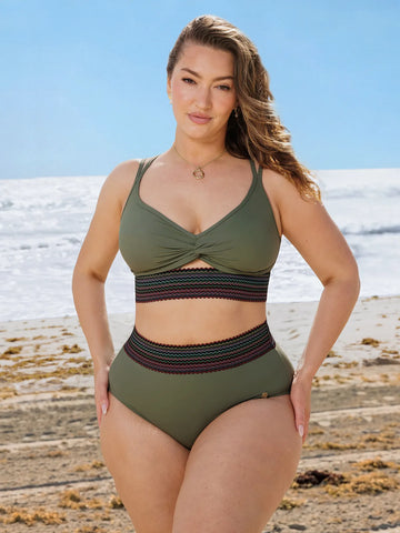 Boho Trim High Waist Tummy Control Bikini Set