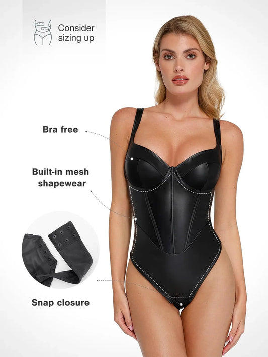 Sexy Faux Leather Corset Tank Bodysuit