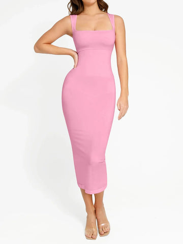 Shapewear Square Neck Sleeveless Slimming Midi Dress