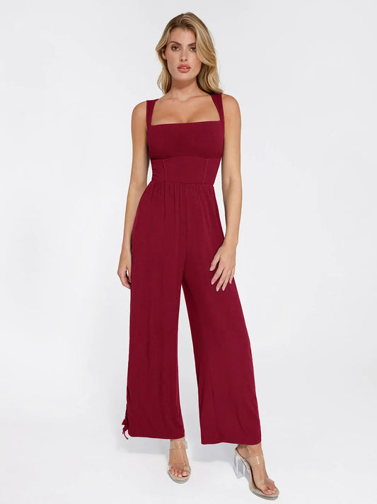 Shapewear Square Neck Tummy Control Wide Leg Jumpsuit