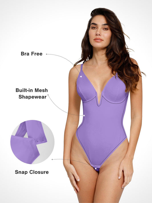 Shapewear Deep V-Neck Low Back Sculpting Thong Bodysuit