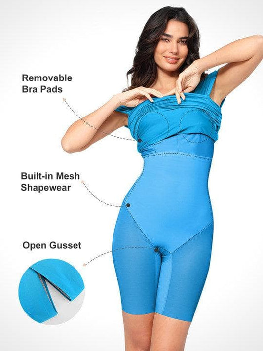 Shapewear Off-Shoulder Ruched Shine Sculpting Midi Dress